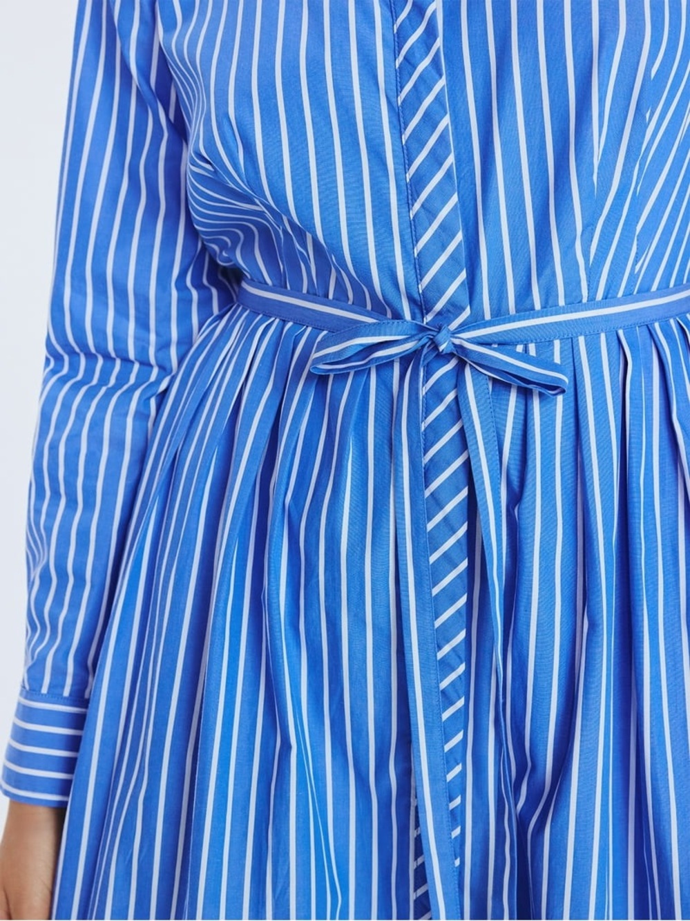 Blue Striped Long-Sleeve Shirt Dress with Tie Waist - Picture 3 of 6